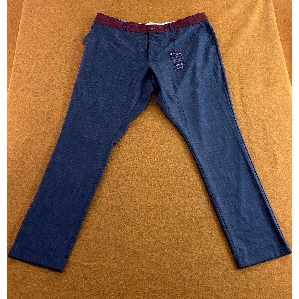 State & Liberty Mens 44 Blue Burgundy Athletic Fit Stretch Performance Trousers